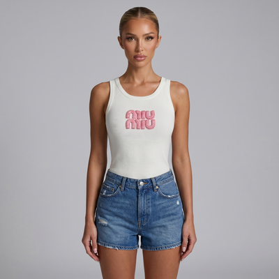 🤍 Miu Miu Ivory Ribbed Logo Tank Top 🎀