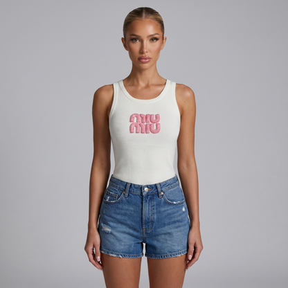 🤍 Miu Miu Ivory Ribbed Logo Tank Top 🎀