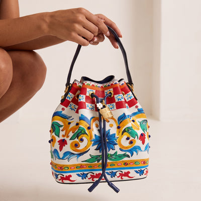 Dolce & Gabbana colorful baroque drawstring bucket bag with padlock charm