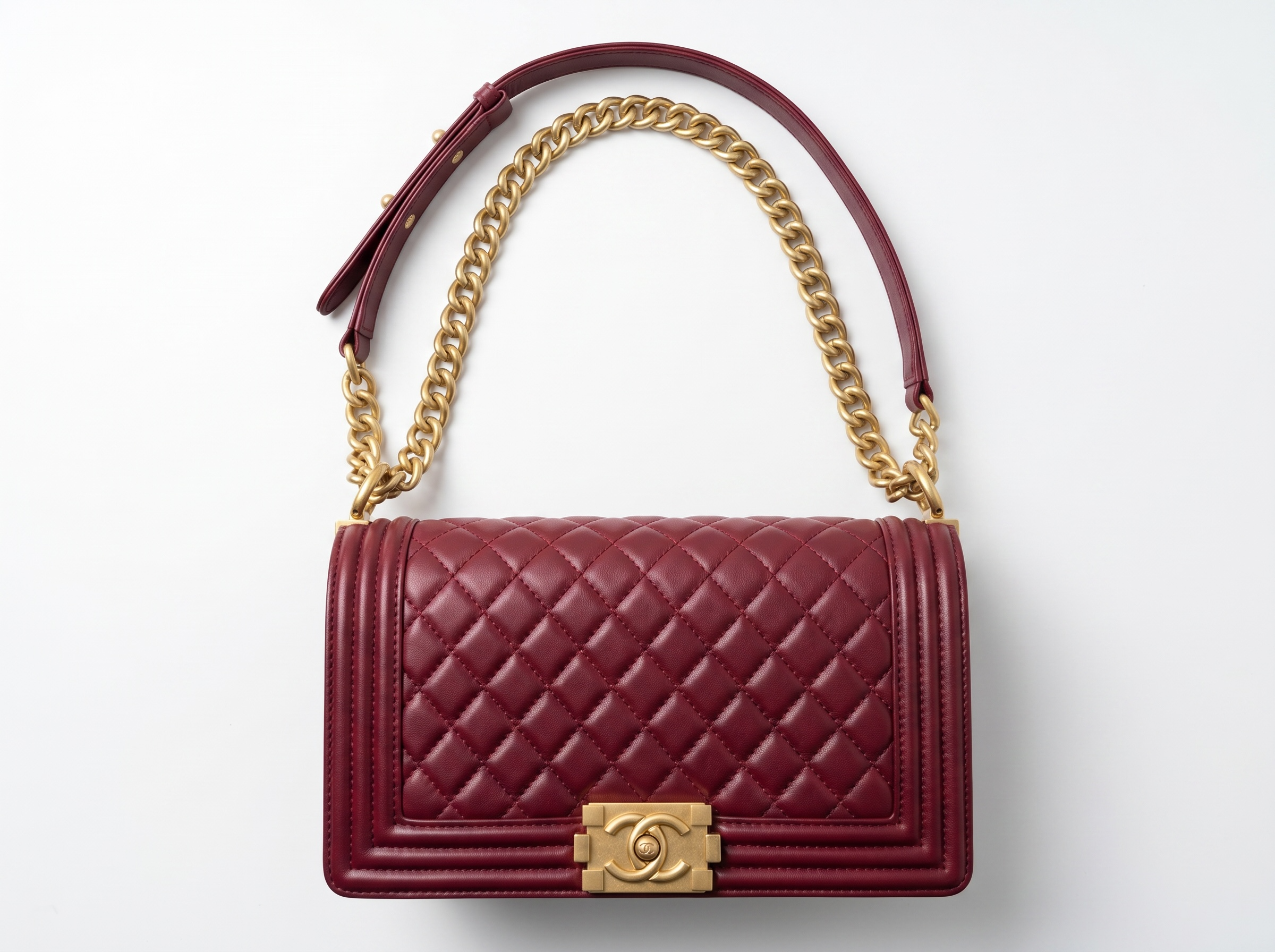 ✨ Chanel Boy Flap Bag – Burgundy Quilted Chain Shoulder Bag