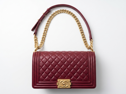 ✨ Chanel Boy Flap Bag – Burgundy Quilted Chain Shoulder Bag