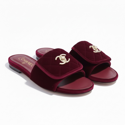 CHANEL Quilted Velvet Slides – Burgundy ❤️✨ | Luxe Comfort Icon
