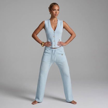 Loro Piana Textured Knit Co-Ord Set – Sky Blue 💙✨