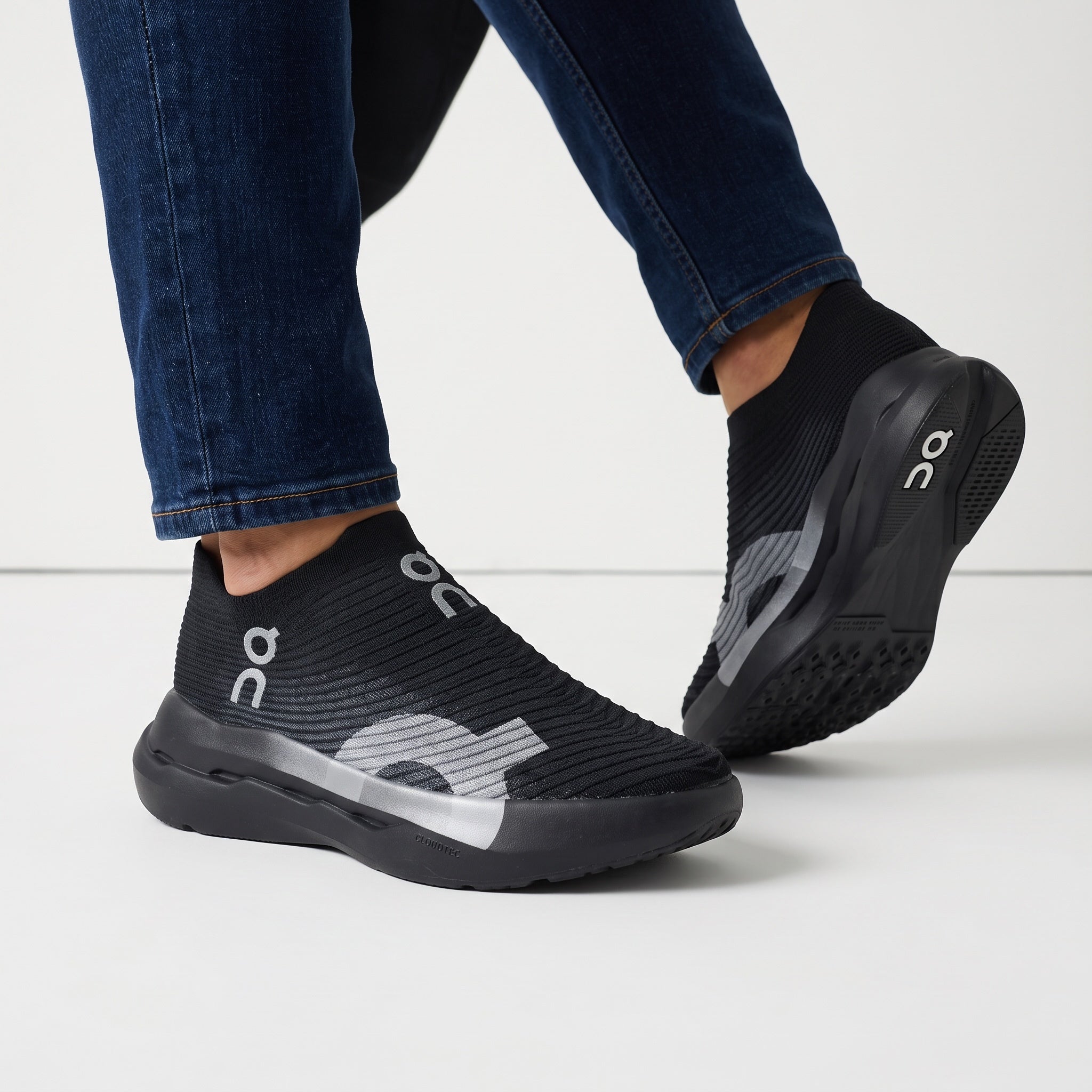 black On sock-style slip-on sneaker with CLOUDTEC sole and large logo