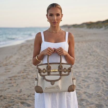 👜 Hermès Garden Party Style Canvas Tote – Beige & Taupe Luxury Handbag