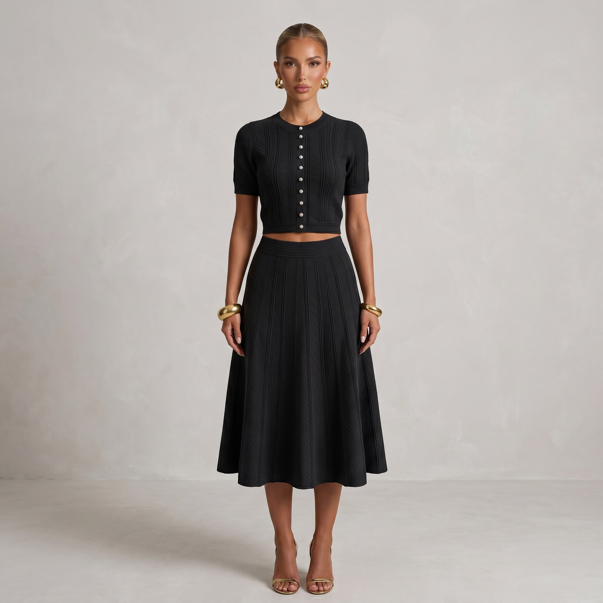 Sandro Black Knit Two-Piece Skirt Set with Pearl Buttons 🖤✨