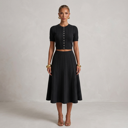 Sandro Black Knit Two-Piece Skirt Set with Pearl Buttons 🖤✨