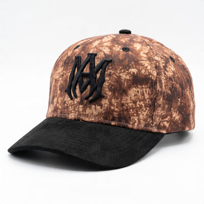 Brown tie-dye baseball cap with black brim and raised NY embroidery