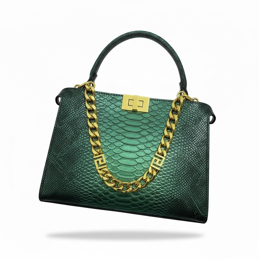 Fendi Emerald Snake-Embossed Handbag 💚✨ | Luxury Chain Designer Bag