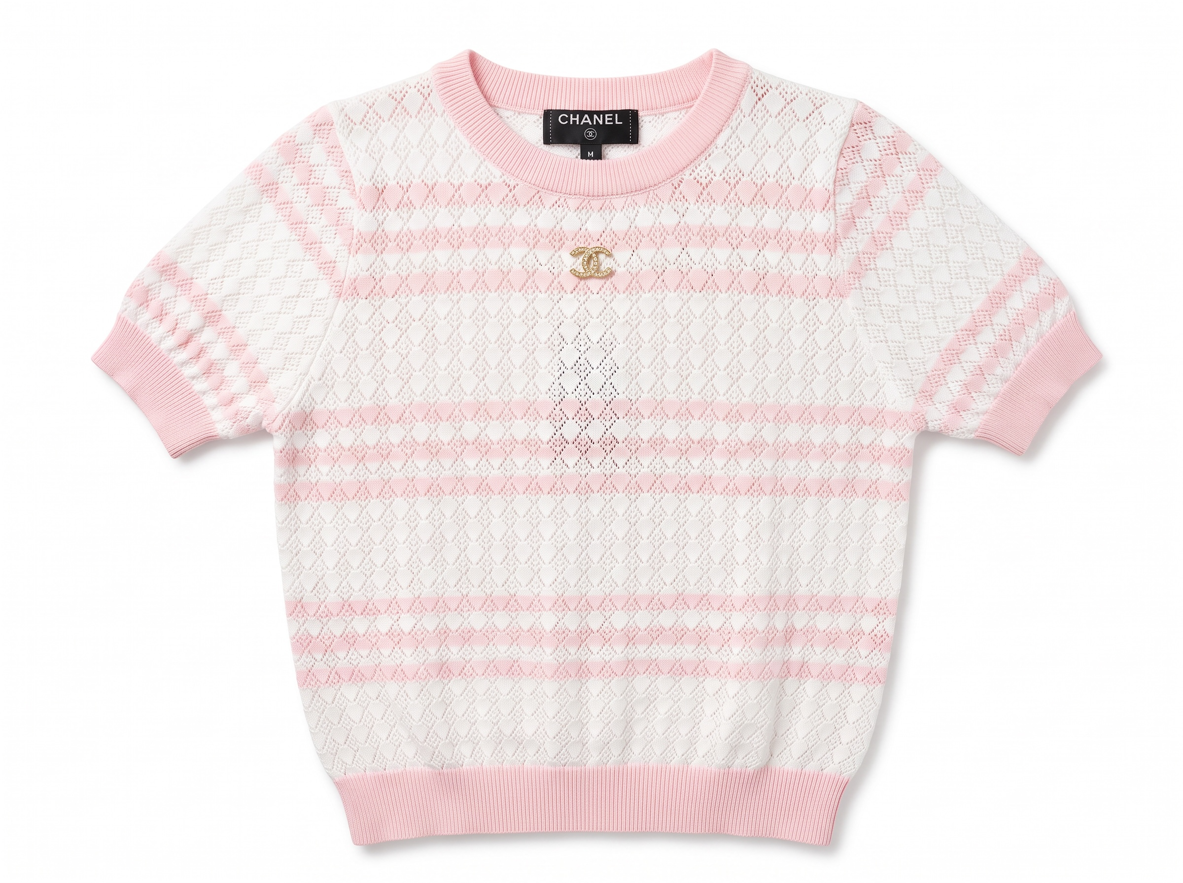 🩷 Chanel Pink Diamond Knit Top ( one size)