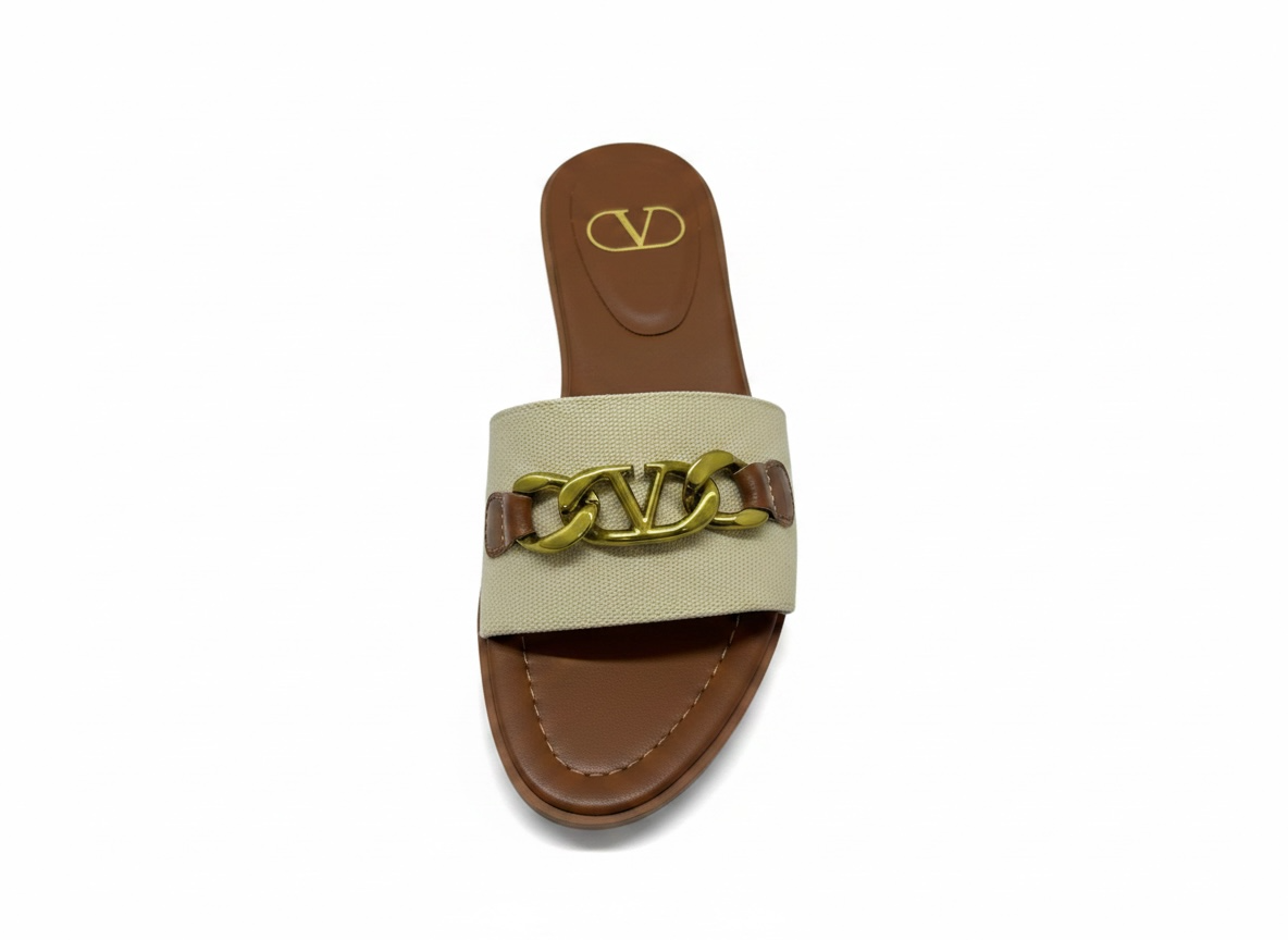 Valentino VLogo Slide Sandals 🤎✨ Gold Chain Edition