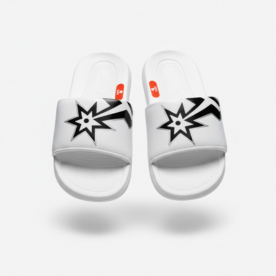 Nike White Graphic Slides 🤍⚡ | Bold Street Sport Summer Essential 👟🔥