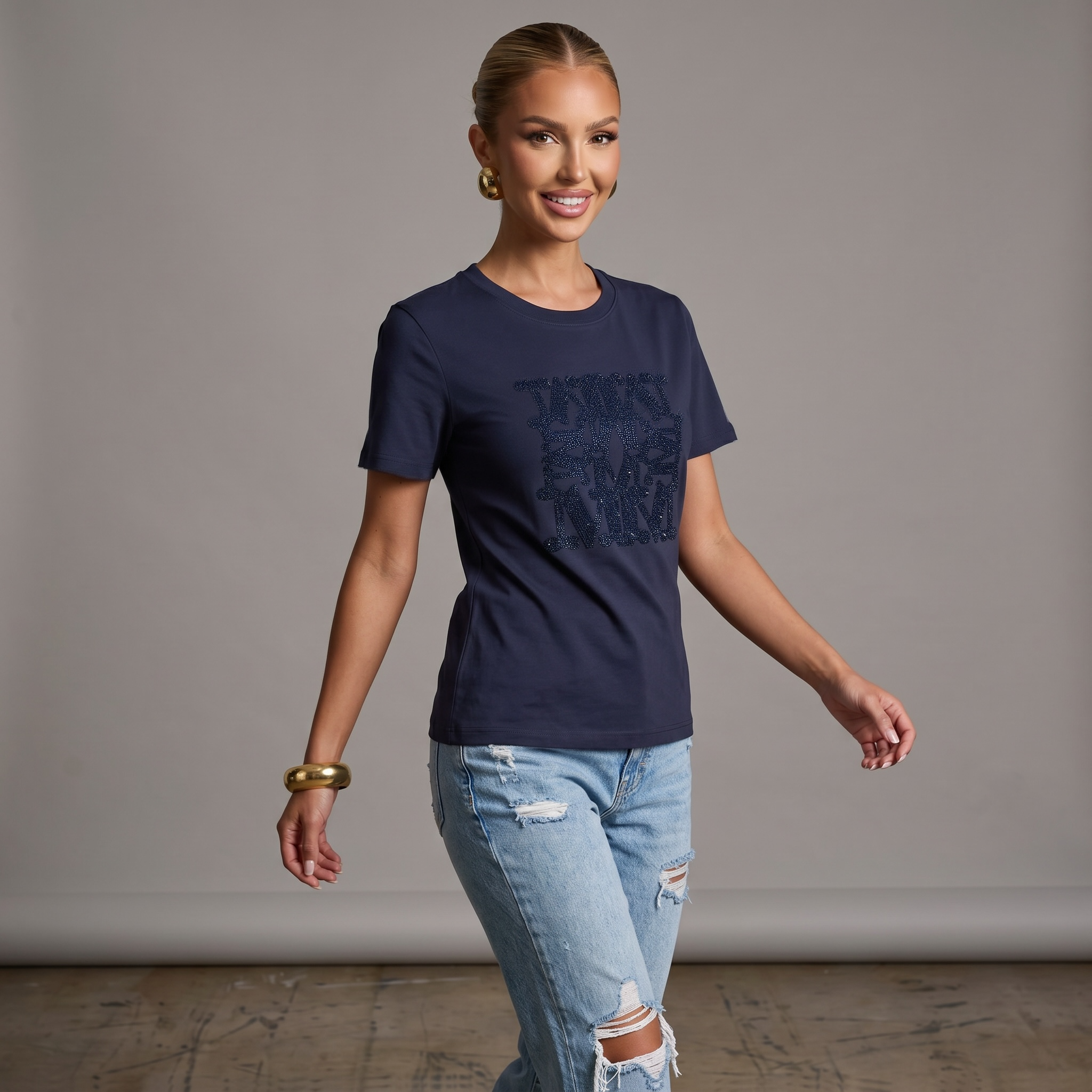 Max Mara Navy Sequin Logo T-Shirt 💙✨