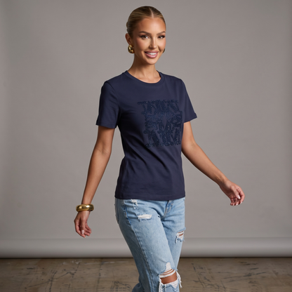 Max Mara Navy Sequin Logo T-Shirt 💙✨