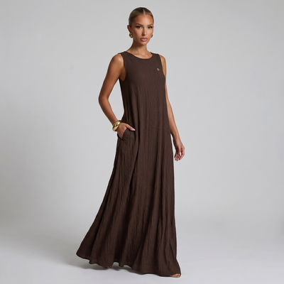 🤎 Loro Piana Chocolate Brown Sleeveless Maxi Dress ✨ one size