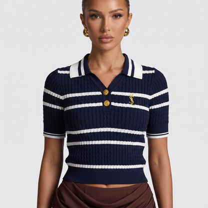 💙 Saint Laurent Navy Nautical Cable Knit Polo Top