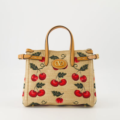 🍒 Valentino Cherry Embroidered Tote Bag – Beige