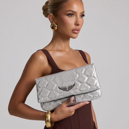 ✨ Zadig & Voltaire Rocky Metallic Quilted Foldover Clutch Bag ✨🤍
