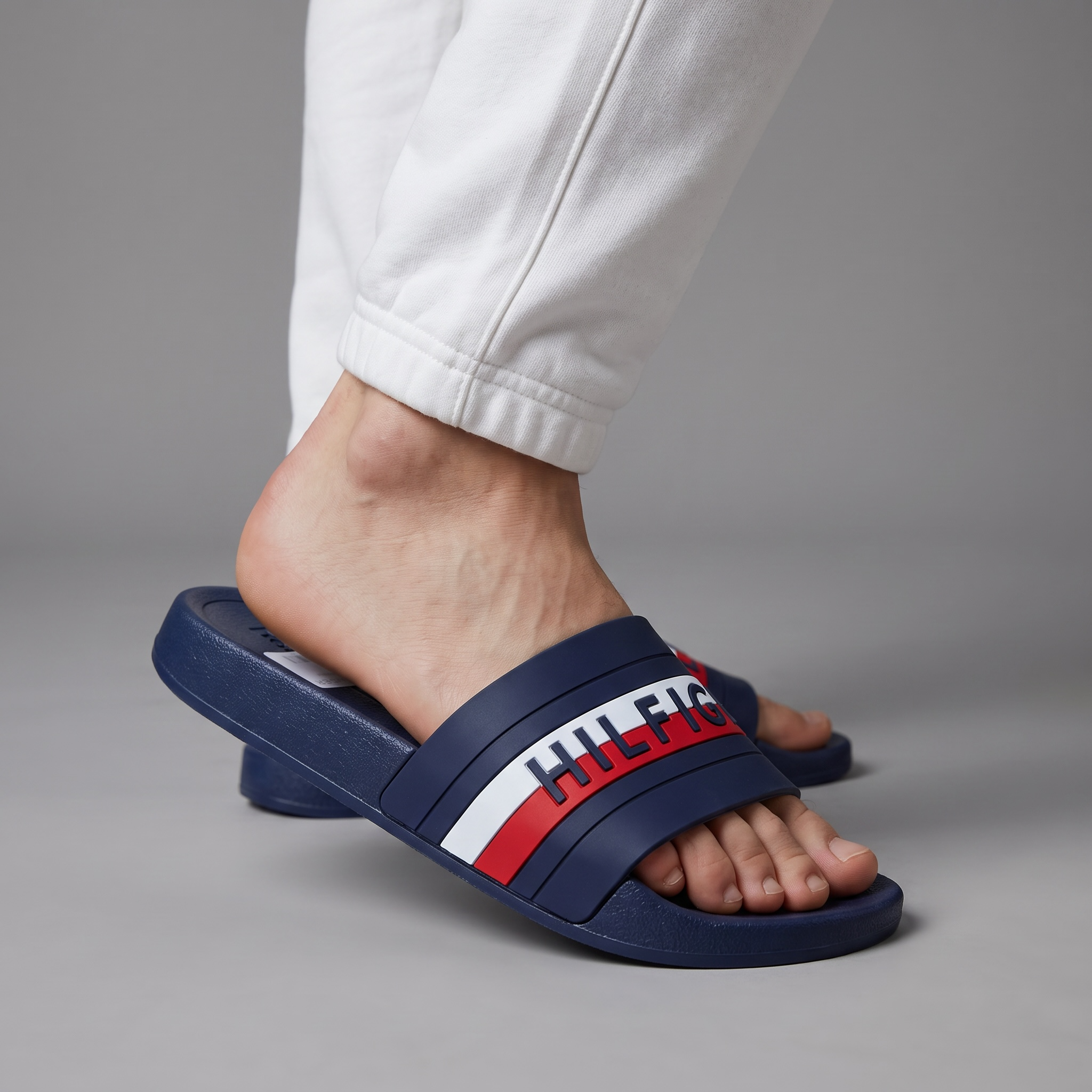 Tommy Hilfiger Flag Slides – Navy | Embossed Signature Style 🇺🇸💙🔥