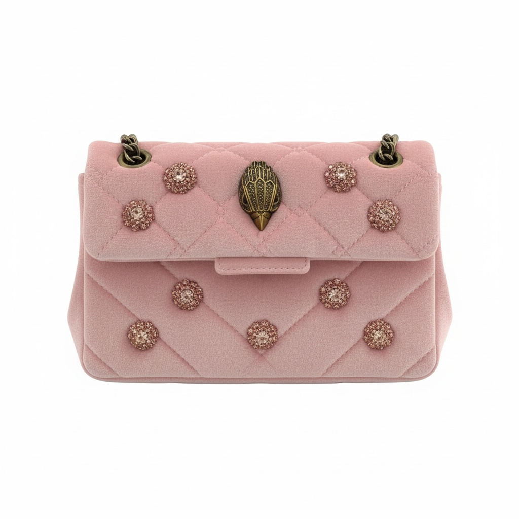 🌸 Kurt Geiger Pink Quilted Crystal Embellished Chain Bag