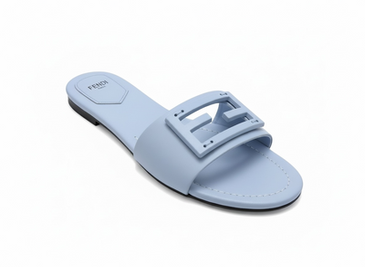 Fendi Light Blue Slide Sandals 💙✨ FF Logo Edition