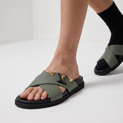 Louis Vuitton Monogram Cross-Strap Slides – Olive Green