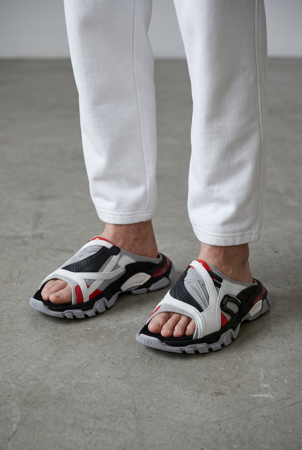 Balenciaga Sport Chunky Sandals – Tech Streetwear Slides ⚪🔴⚫