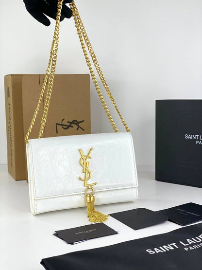 Saint Laurent Monogram Kate Bag with Gold Tassel