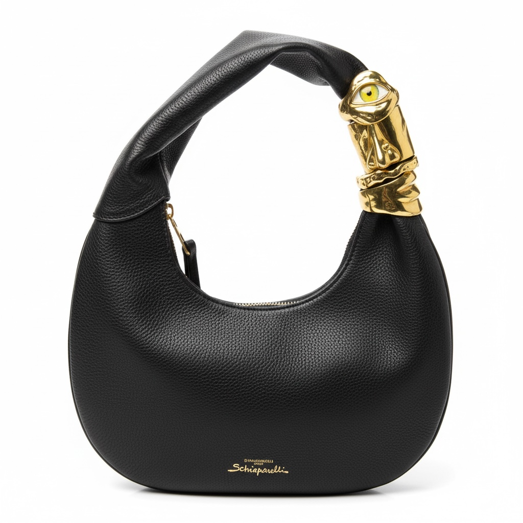 Schiaparelli Sculpted Gold Handle Hobo – Black & Gold ✨🖤