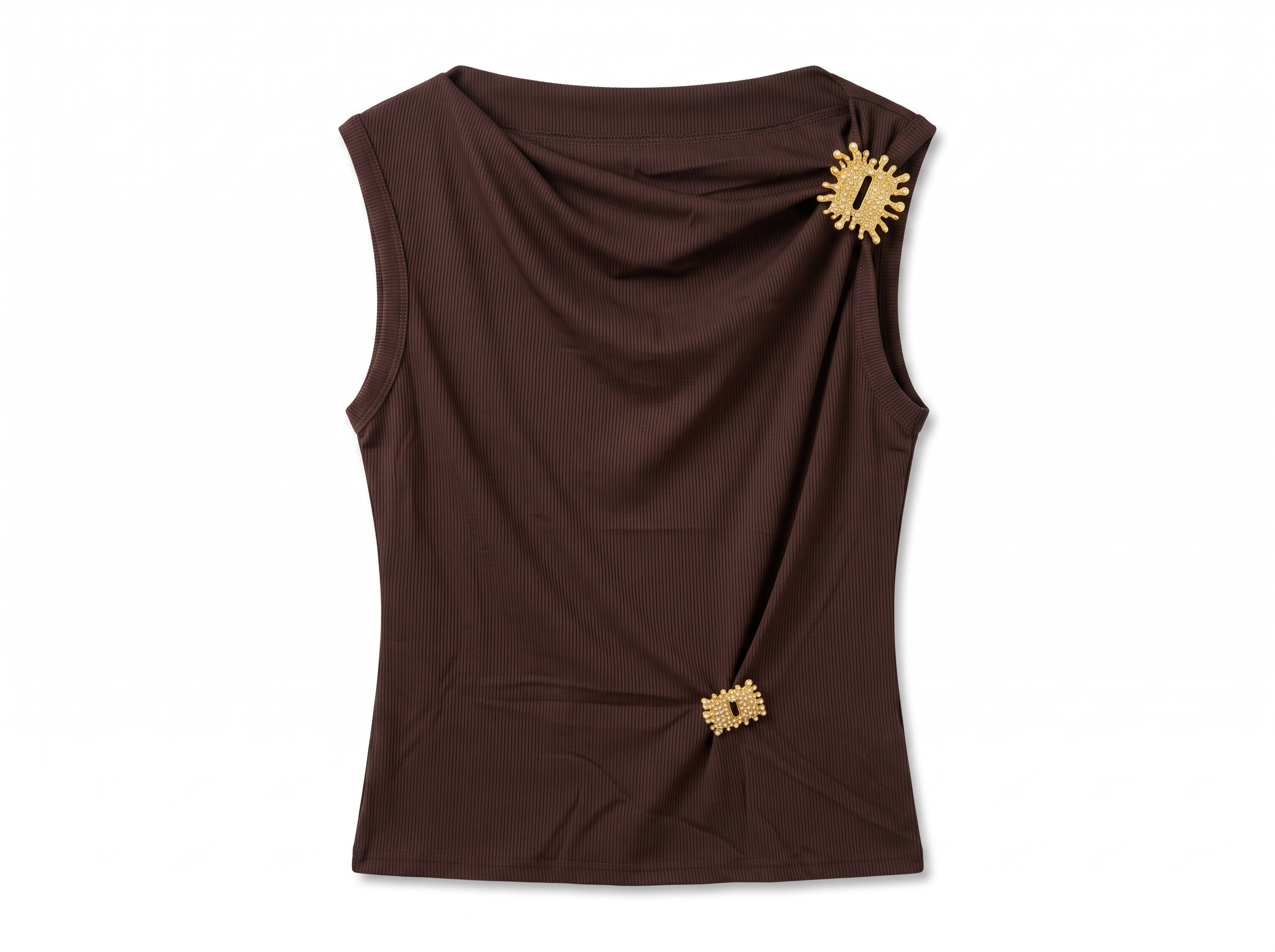 Schiaparelli Draped Embellished Sleeveless Top – Brown one size