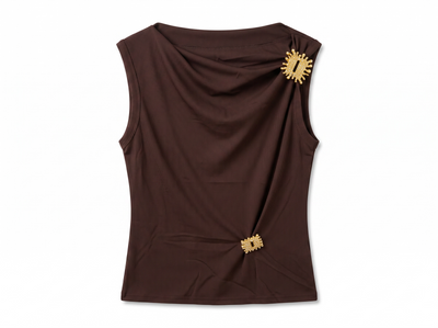 Schiaparelli Draped Embellished Sleeveless Top – Brown one size
