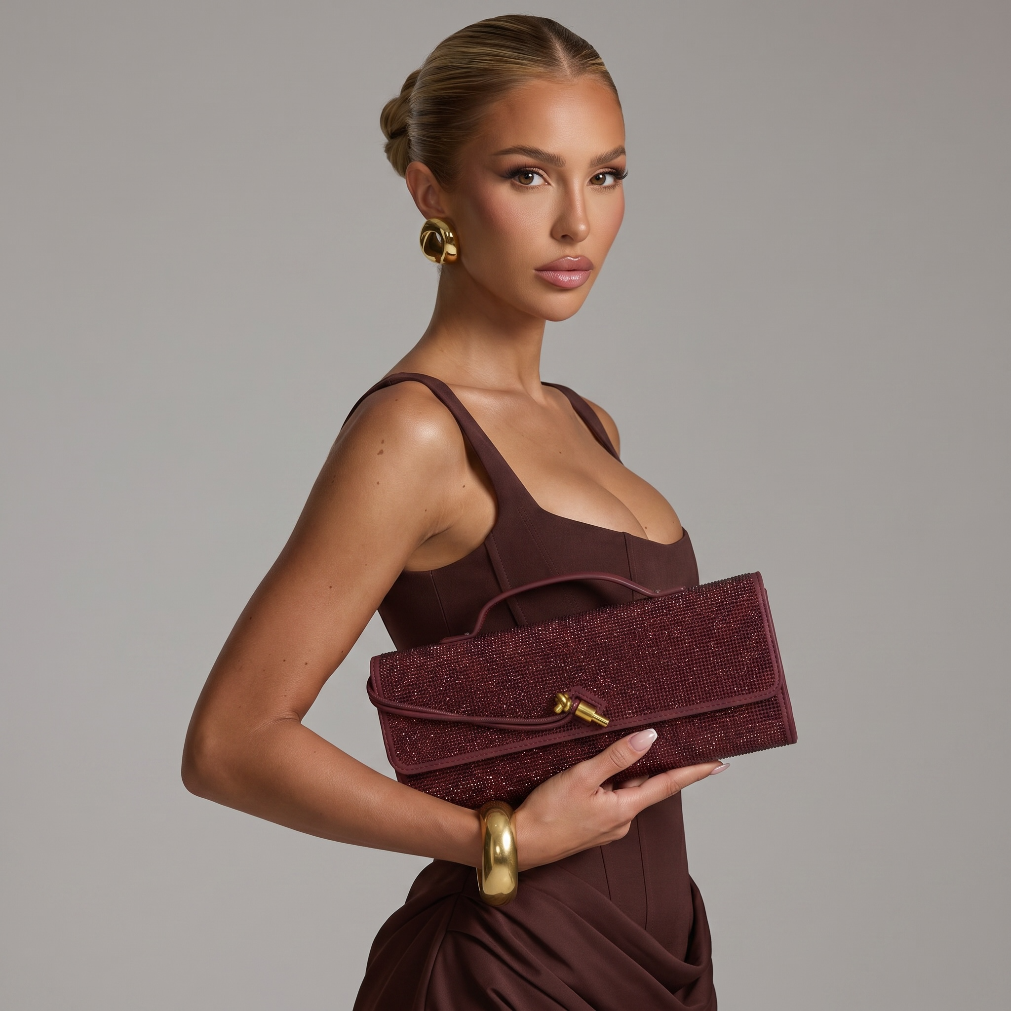 ✨ Bottega Veneta Burgundy Crystal Knot Clutch – Luxury Evening Bag ✨