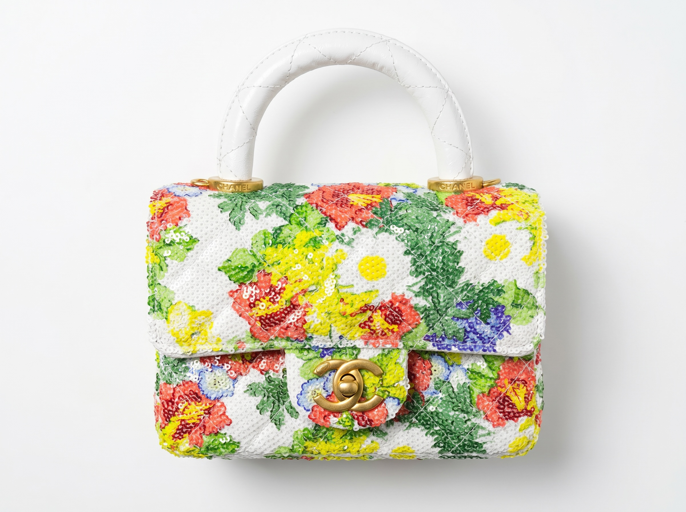 🌼 Chanel Floral Sequin Mini Top Handle Bag 🌼