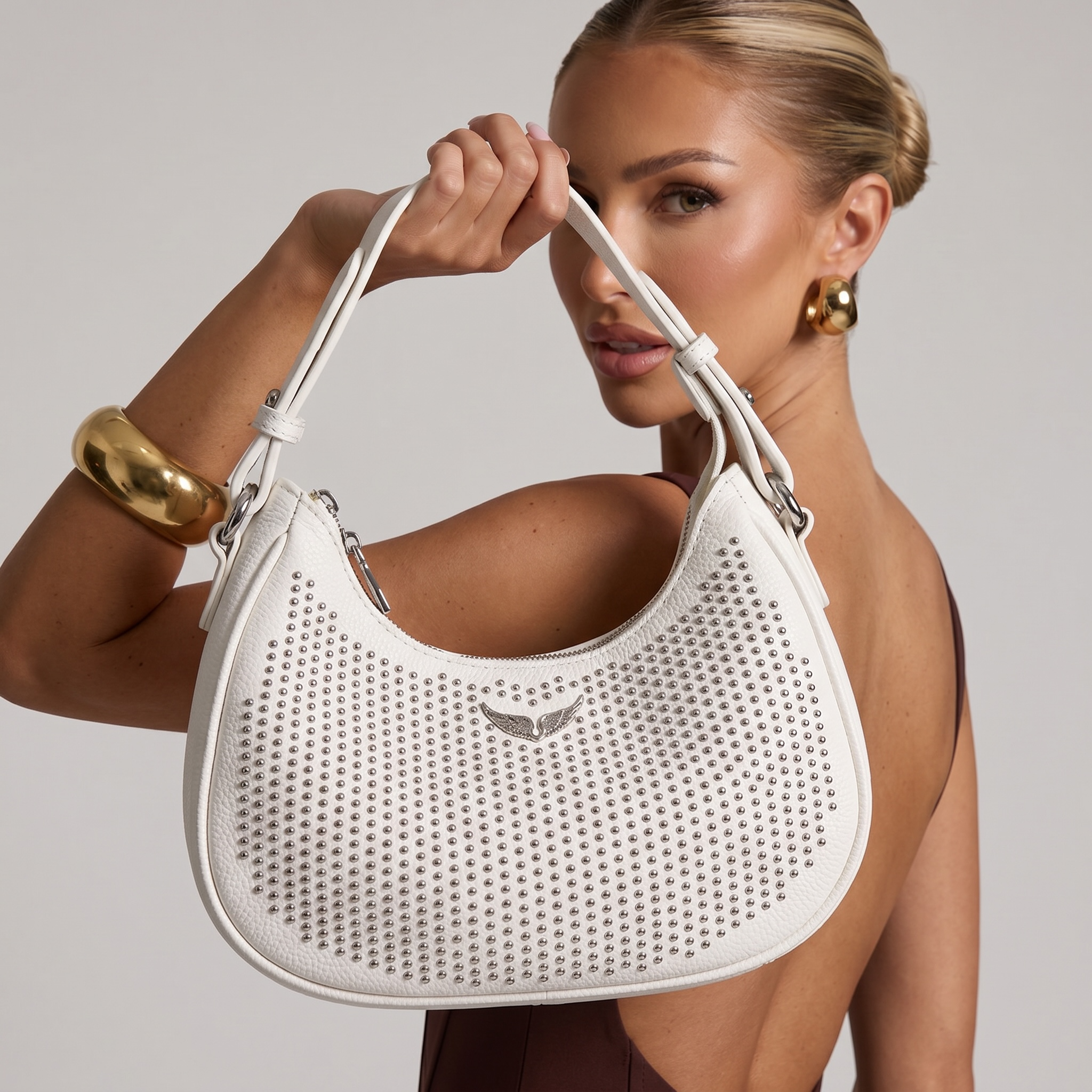 Zadig & Voltaire White Crystal Studded Shoulder Bag ✨🖤 | Elegant Crossbody with Logo Strap