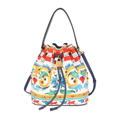 Dolce & Gabbana colorful baroque drawstring bucket bag with padlock charm