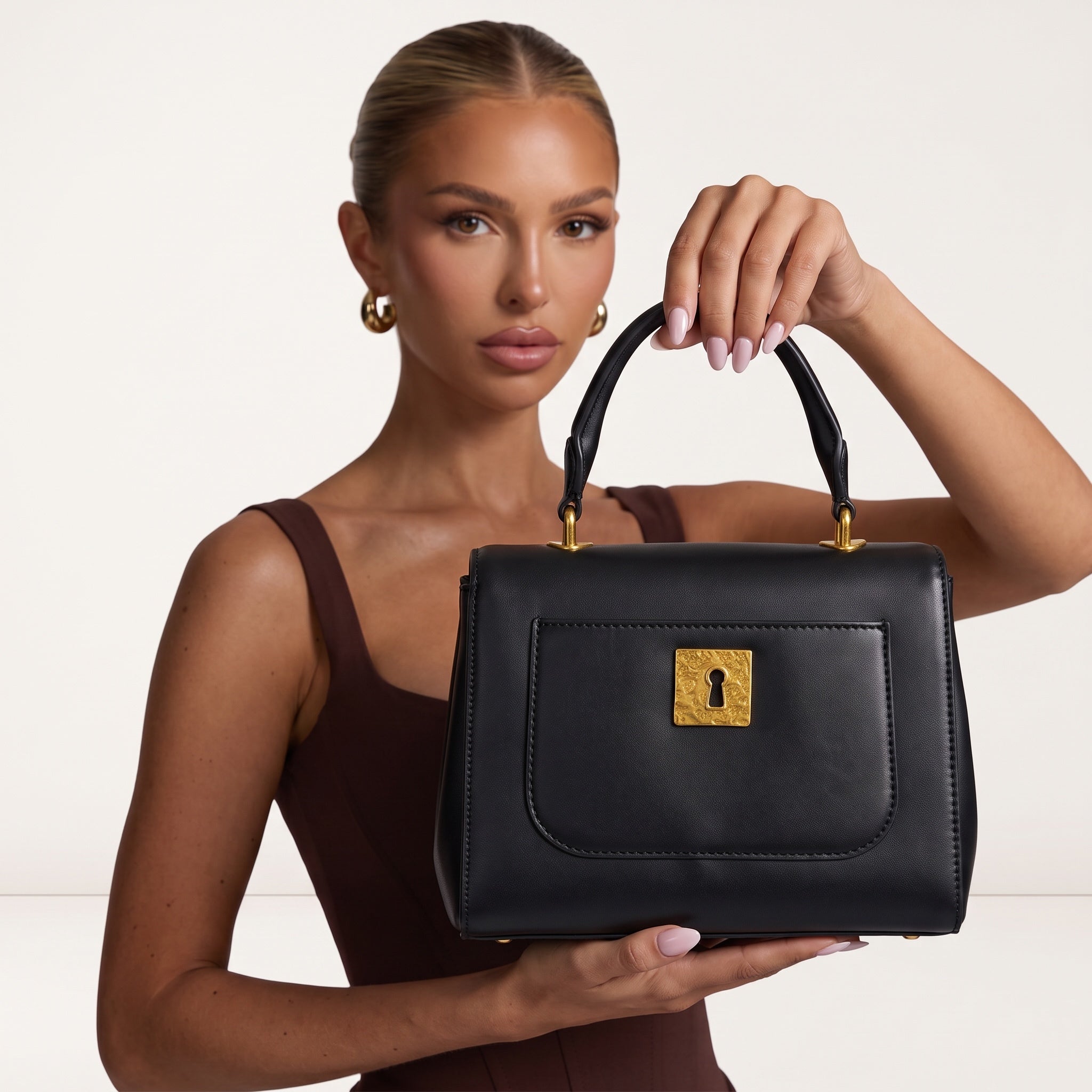 Black Dolce & Gabbana top-handle bag with gold-tone lock and charms