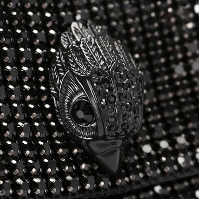 black crystal-embellished shoulder bag with chunky chain and bird-head clasp