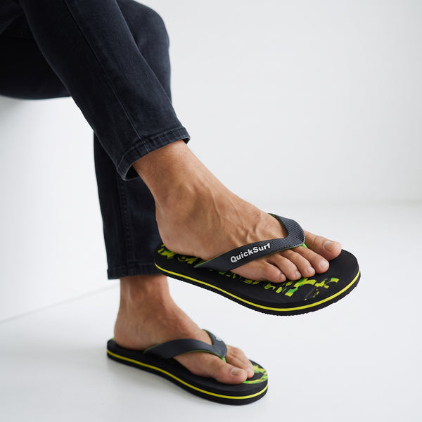 QuickSurf Classic Flip Flops – Black Neon Green 🩴🌊