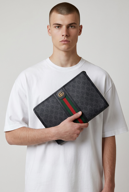 Gucci Black GG Supreme Web Stripe Clutch 🖤💚❤️✨🔥
