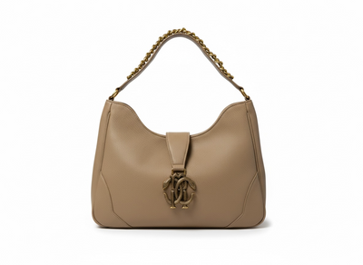 ROBERTO CAVALLI RC Monogram Shoulder Bag – Café Brown ☕✨ | Timeless Luxury Statement