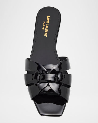 SAINT LAURENT Interlaced Patent Slides 🖤✨ | Glossy Statement Flats