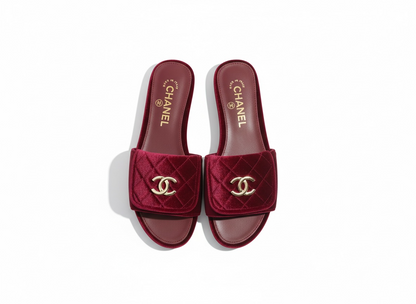 CHANEL Quilted Velvet Slides – Burgundy ❤️✨ | Luxe Comfort Icon