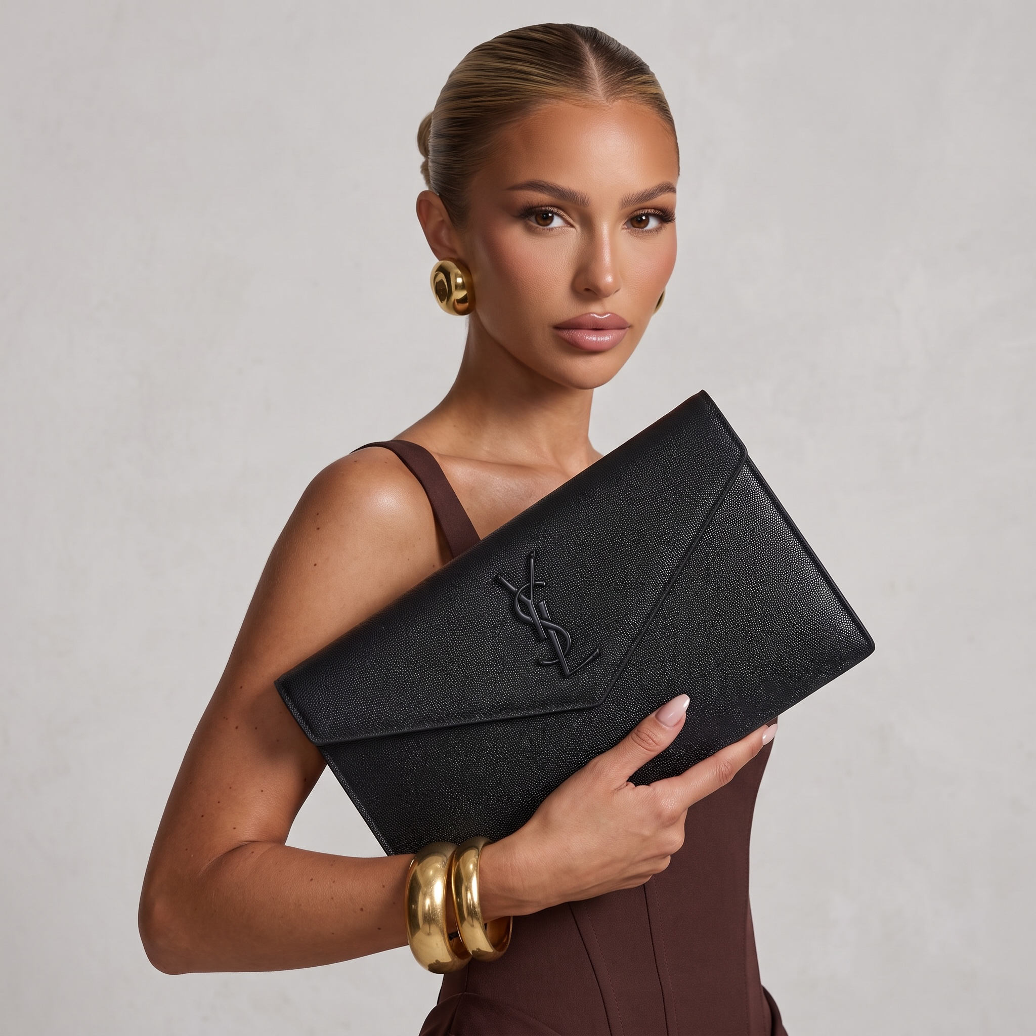 Saint Laurent YSL Kate Envelope Clutch – All Black 🖤✨ | Matte Monogram Luxury Bag