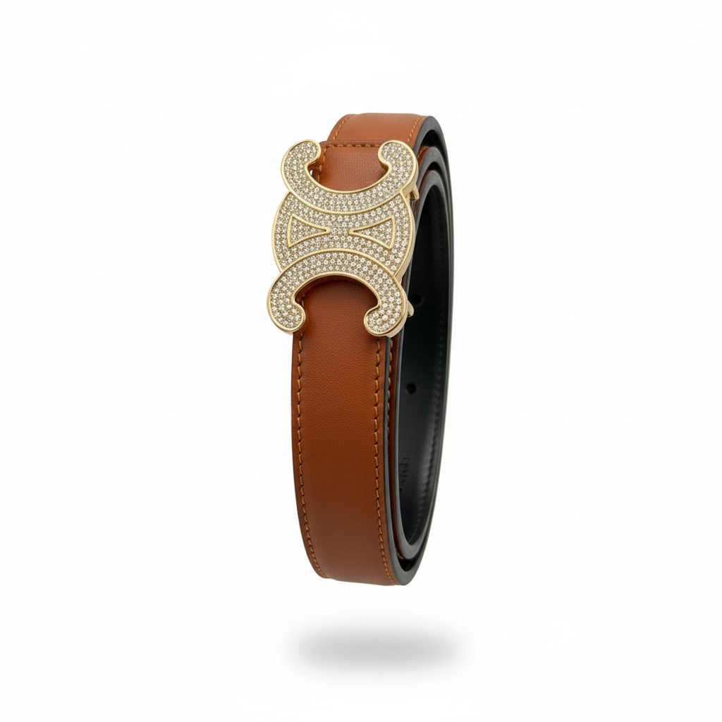 Celine Triomphe Crystal Buckle Leather Belt 🤎✨