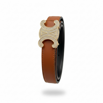 Celine Triomphe Crystal Buckle Leather Belt 🤎✨