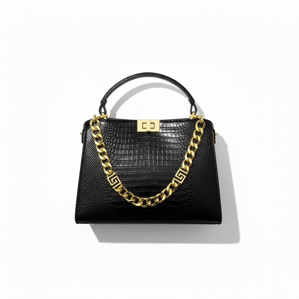 Fendi Black Croc-Embossed Handbag 🖤✨ | Luxury Chain Designer Bag