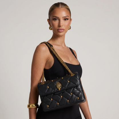 🖤 Kurt Geiger Quilted Chain Shoulder Bag – Black Gold Statement Edition ✨