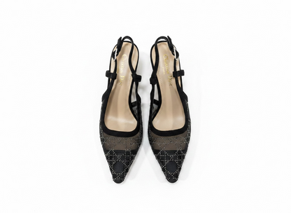 Dior-Inspired Crystal Mesh Slingback Heels ✨🖤