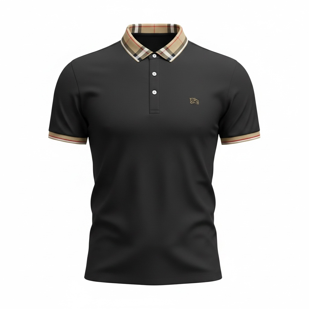 Burberry Black Polo Shirt 🖤✨ Iconic Check Collar Edition