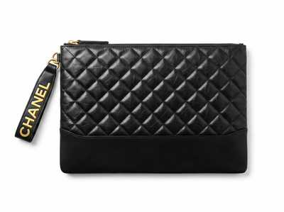 ✨ Chanel Quilted Leather Large Zip Pouch – Black